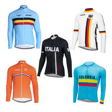 Командная велосипедная Джерси, Мужская зимняя Флисовая теплая и тонкая велосипедная одежда с длинным рукавом, Нидерланды, Бельгия, велосипедная одежда Колумбии 2024 - купить недорого