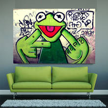 Arte de Graffiti callejero, pintura al óleo de dedo de rana Kermit sobre lienzo, carteles e impresiones, Cuadros, imágenes artísticas de pared para sala de estar 2024 - compra barato