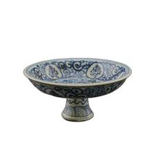 Shou civilization blue and white footed bowl fruit porcelain hand painting folk collection Pan Gu Dong 2024 - buy cheap