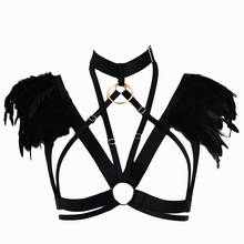 JLX. Arnés de cuerpo de plumas, anillo de cuello, sujetador Sexy ajustable, alas de pluma, Top Cage, arnés gótico Bondage, quema 2024 - compra barato