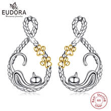 EUDORA Earrings 925 Sterling Silver Cute Kitty Earrings with Small cradle Lazy cat Earrings Jewelry Animal Birthday Gifts CYE109 2024 - buy cheap