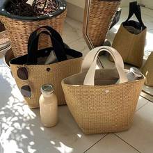 Bolsas femininas de palha com tecido artesanal, bolsa tote de verão boêmia, bolsas de praia de marca de luxo, bolsa de mão de lona kl889 2024 - compre barato