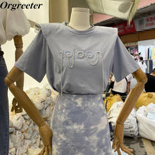 Conjunto de dos piezas de camiseta de manga corta para mujer, Top y falda estampados con cuentas de estilo coreano, novedad de 2021 2024 - compra barato