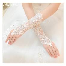 E JUE SHUNG-guantes de boda de encaje de lujo con cinta de cuentas de cristal, guante de novia corto sin dedos 2024 - compra barato