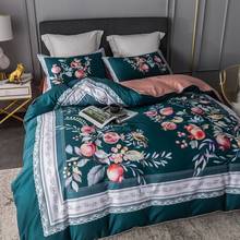 Juego de cama de lujo 600TC de algodón egipcio con estampado de flores europeas tamaño queen completo funda nórdica funda de almohada sábana plana #/ 2024 - compra barato