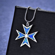 Vintage Punk White Blue Fire Opal Pendant Necklaces For Women 925 Silver Geometric Birthstone Hip Hop Necklace Halloween Gifts 2024 - buy cheap