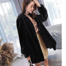 Faux mink fur coat women winter new S-6XL loose medium long hooded Long sleeve mink velvet warm coats women overcoat 2024 - buy cheap