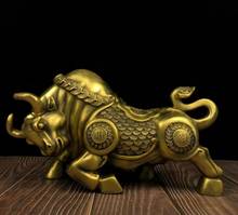 China FengShui Bronze Gilt Wealth Cai Coin Strong Zodiac Bull Ox Stand Statue 2024 - buy cheap