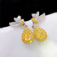 Fine Jewelry Water Drop Yellow Crystal Cubic Zircon Two Color Luxury Earrings For Women Wedding Engagement Unusual Earrings S925 2024 - buy cheap