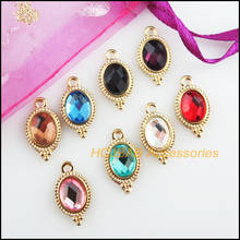 16Pcs Gold Plated Retro Oval Flower Mixed Crystal Charms Pendants 9x17mm 2024 - buy cheap