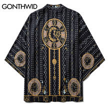 GONTHWID Harajuku Argyle Geometric Print Kimono Cardigan Jackets Streetwear Hip Hop Casual Loose Jacket Coat Shirts Fashion Tops 2024 - buy cheap