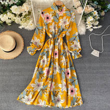 Vintage slim spring 2022 floral print dress midi long chiffon ruffled summer Party dresses Women elegant tunic a-line dress 2024 - buy cheap