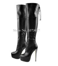 New Black Platform Knee High Boots Women Sexy Metal Stiletto Heel Back Lace-up Long Boots Lady Fashion Party Shoes Dropship 2024 - buy cheap