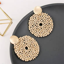 2019 Fashion Female Handmade White Wood beaded Drop Earrings For Women Boho Round Geometric Big Dangle Earring Statement Jewelry 2024 - buy cheap