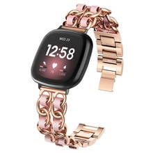 Pulsera de eslabones de joyería para fitbit versa 3, banda de Metal con correa de cuero para fitbit sense, correas de reloj para mujer y hombre, correa versa3 2024 - compra barato