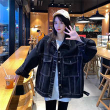 Jeans Jacket Woman 2021 New Korean Retro Student Loose Wind Fried Street Open Line Black Ladies Denim Short Coat Top Trend A669 2024 - buy cheap