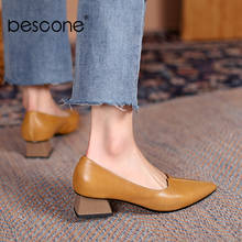 BESCONE Women Pumps Concise Genuine Leather Handmade Female Shoes Thick Heel Patchwork Fashion Casual Office Lady Shoes BO831 2024 - buy cheap