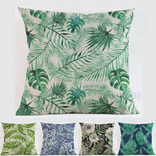 Funda de cojín decorativa para el hogar, cubierta de almohada cuadrada de estilo Pastoral, planta Tropical verde, 45x45cm 2024 - compra barato