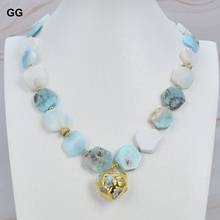 Gargantilha larimar de coração em formato de coração, colar feminino, hexagonal, azul, cor dourada 2024 - compre barato