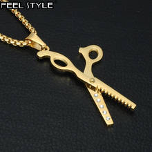 HIP 316L Stainless Steel Crystal Mosaic Haircut Scissors Pendants Necklaces Gold Color Necklace for Men Barber Shop Jewelry 2024 - buy cheap