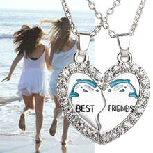 2Pcs/Set Best Friends Forever Necklace Blue Dolphin Rhinestone Heart Shape Pendants Women Necklaces Friendship Jewelry 2024 - buy cheap