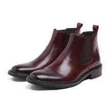 Round Toe Genuine Leather Business Office Work Chelsea Ankle Boots High Toe Wedding Men Shoes Daily Leisure Short Boots 38-45 2024 - buy cheap