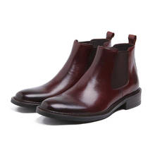 Botines Chelsea de punta redonda para hombre, botas cortas de cuero genuino para negocios y oficina, zapatos de boda de punta alta, ocio diario, 38-45 2024 - compra barato