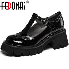 Fedonas sapatos femininos de couro legítimo, calçados de salto largo com rebites e fivela, para festa de casamento, verão 2021 2024 - compre barato