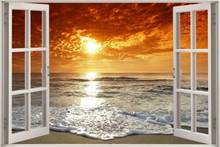 Fiery Beach view through Window Art Film Print Silk Poster Home Wall Decor 24x36inch 2024 - buy cheap