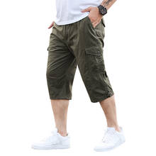 7XL 6XL 5XL Plus Size Mens Shorts Summer Long Length Cargo Shorts Men Knee Pocket Casual Full 100% Cotton Joggers Men Sweatpants 2024 - buy cheap
