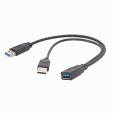 USB 3.0 Female to Dual USB Male Extra Power Data Y Extension Cable for 2.5" Mobile Hard Disk Black Color 30cm 2024 - buy cheap
