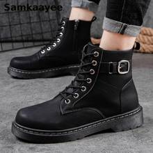Size 39-44 Mens Boots Spring Autumn Male Martin Botas Lace-Up Ankle Leather Shoes Hombre Motorcycle Booties Black Zapatos y47 2024 - buy cheap