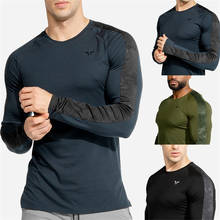 Moda retalhos t-shirts dos homens de manga longa magro t camisas 2020 outono nova camisa casual masculina de fitness preto topos roupas marca 2024 - compre barato