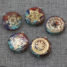 Pingente de chakras natural, pingente de formato redondo com sete chakras para fabricação de colar feminino e masculino 34x34mm 2024 - compre barato