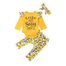 0-24M Newborn Infant Baby Girls Clothes Little Miss Sassy Dasiy Romper Top + Floral Long Pants + Headband Outfit Autumn 3PCS Set 2024 - buy cheap