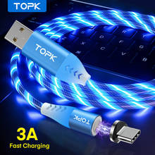 TOPK 3A Flowing Light LED Magnetic Cable Micro USB Type C Cable Fast charging Data Cable for iPhone Samsung USB-C Phone Cables 2024 - buy cheap