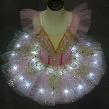 Tutú Led de bailarina iluminado para niños y niñas, vestido de Ballet de Lago de los Cisne, leotardo fluorescente esponjoso para cumpleaños, tutú para fiesta, disfraz de baile 2024 - compra barato