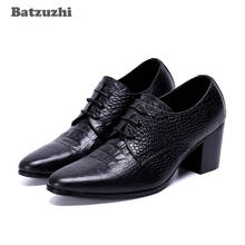 Batzuzhi botas masculinas de couro preto, sapatos tipo italiano de bico fino para homens, com cadarço, para festa formal e casamento, botas masculinas! 2024 - compre barato