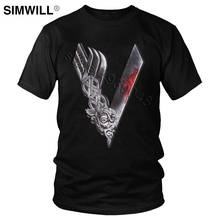 Men's V Viking T Shirt Cool Valhalla Odin T-shirt Ragnar Lothbrok Tee Short Sleeves Pure Cotton Printed Tshirt Trend Summer Tops 2024 - buy cheap