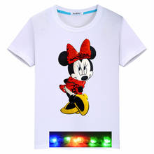Disney summer children's cartoon color Mickey Mouse sequins boys and girls light up LED T-shirt cotton short-sleeved shirt 2024 - buy cheap