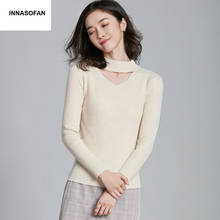 INNASOFAN Knitted sweater women Autumn Spring long-sleeved sweater Euro-American fashion chic openwork V-collar solid sweater 2024 - buy cheap