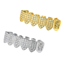 Hip Hop Fang TeethGrillz Micro Pave Cubic zirconia tapas de dientes superiores boca dientes parrillas 2024 - compra barato