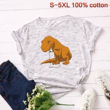 100% Cotton T-Shirt Plus Size S-5XL Women T-shirts Graphic Tees Female Shirts Summer Tops Dinosaur Printed T Shirt Tee Clothes 2024 - buy cheap