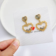 Charm New Earrings Sweet Fashion Wild Gold Peach Heart Temperament Hollow Lace Edge Net Red Female Earrings Crystal Flower 2024 - buy cheap