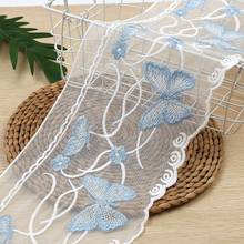 2yards 18.5cm White Mesh Blue ButterflyEmbroidered Lace Trims FabricGarment Material DIY Craft Wedding Dress Sewing Accessories 2024 - buy cheap