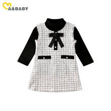 Ma & Baby-vestido a cuadros de manga larga para niñas, traje de fiesta con lazo, para otoño e invierno, 18 meses a 7 años 2024 - compra barato