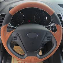 Capa para volante de carro, feita em couro legítimo, laranja, preta, costura à mão, para kia k3, kia ceed 2013 2014 2024 - compre barato