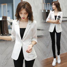 High Quality 2021 Female Blazer Slim Cotton linen women Clothing Office Suit Casual  Blazers Half Sleeve Jackets 2024 - buy cheap