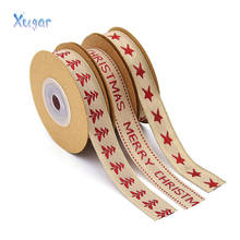 Xugar 15mm 5yards Christmas Cotton Hemp Ribbon For Craft Christmas Tree Pentagram Printed Tape For Needlework DIY Bows Supplies 2024 - buy cheap