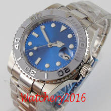 Bliger 40mm azul nenhum logotipo dial luminoso mãos safira vidro completo aço inoxidável nh35 movimento automático relógio masculino 2024 - compre barato